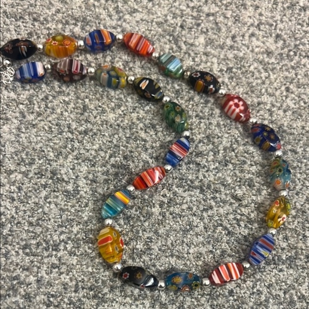 VTG Venetian Murano 925 silver, glass bead Necklace.